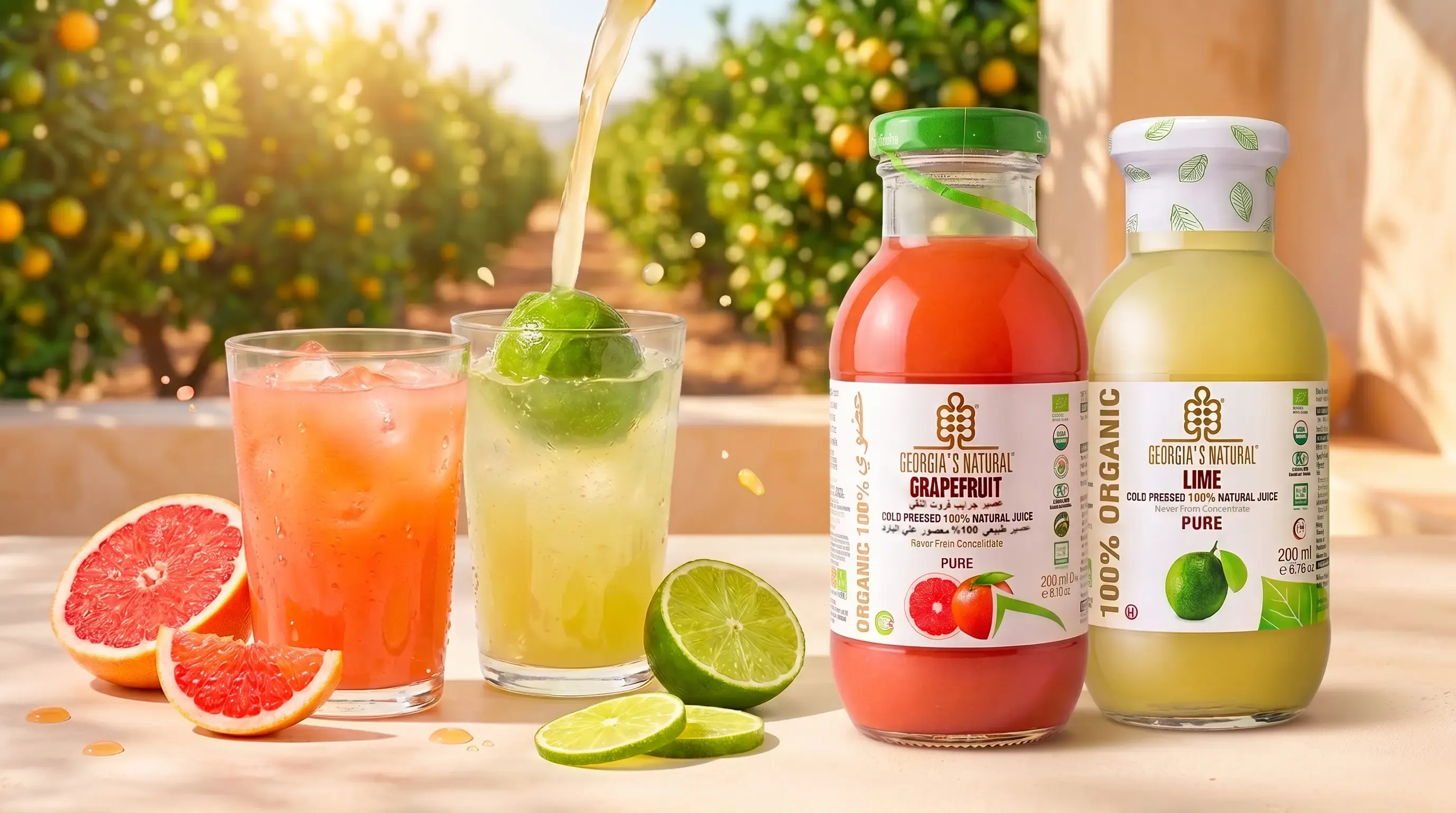 Georgia's Natural organic grapefruit and lime juices