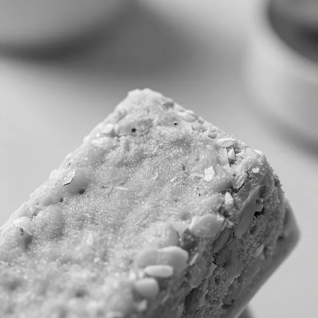 Black and white close-up of a snack bar